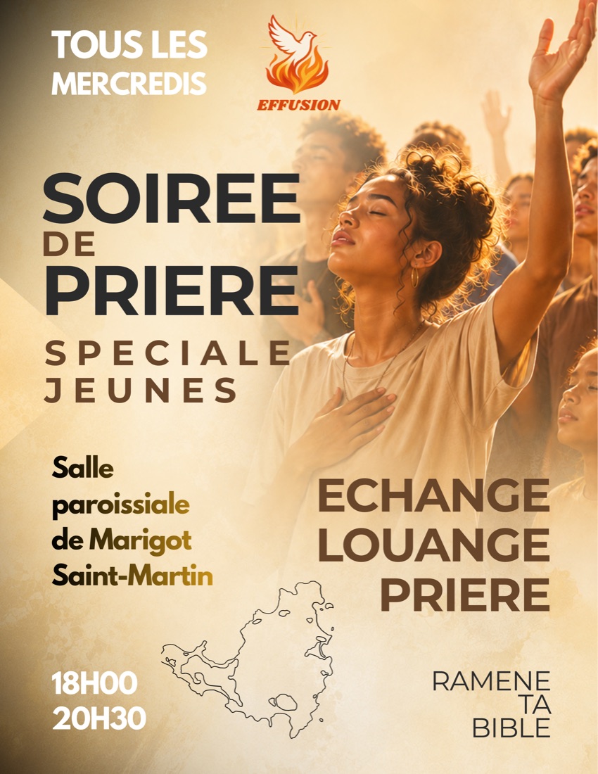 Affiche Soirée de Prière du mercredi — Salle paroissiale de Marigot (Saint-Martin)