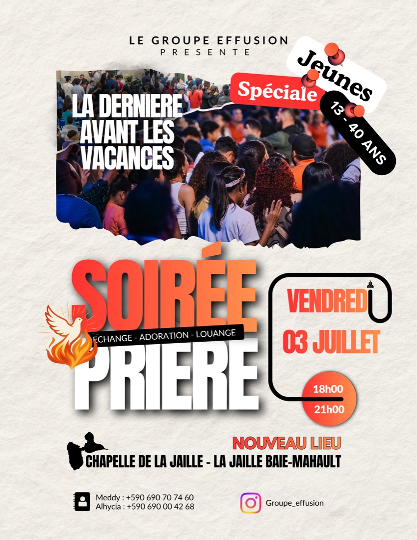 Affiche Soirée Prière du vendredi — Chapelle de La Jaille, Baie-Mahault (Guadeloupe)